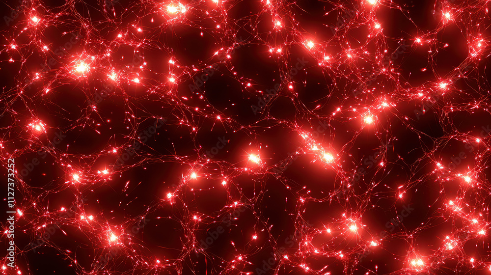 Poster vibrant digital abstract background featuring glowing red lights interconnected by dark lines, creat
