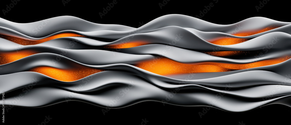 Poster dynamic abstract waves with orange highlights on black background create striking visual effect. flo