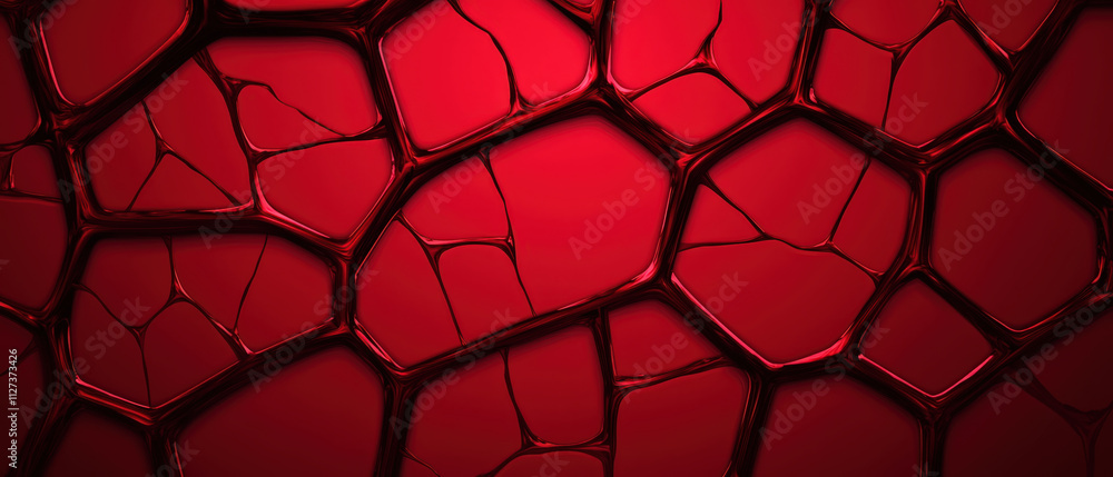 Poster Red abstract background with textured cells and intricate patterns, creating visually striking and dynamic appearance. Perfect for modern design projects