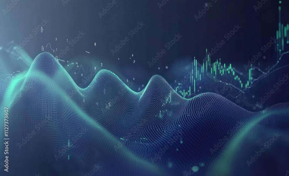 Aufkleber Abstract visualization of data trends represented as waves and digital elements.