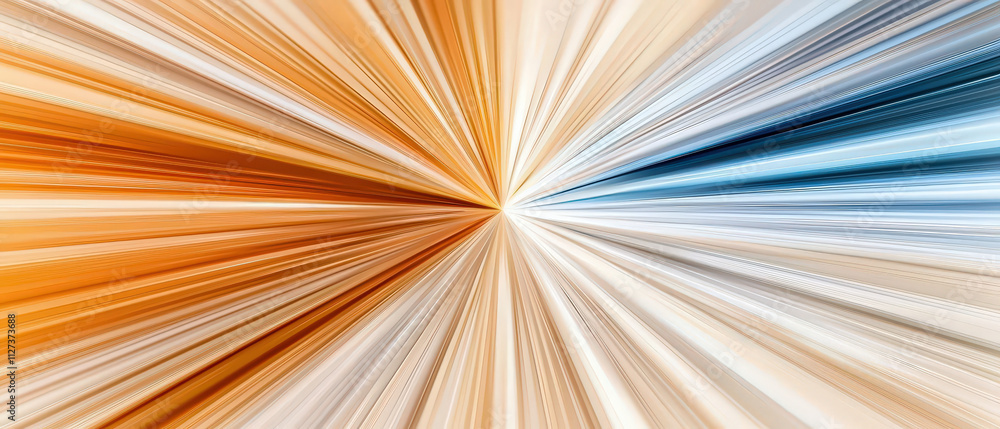 Poster dynamic abstract background with radial lines in orange, white, and blue hues, creating sense of mov