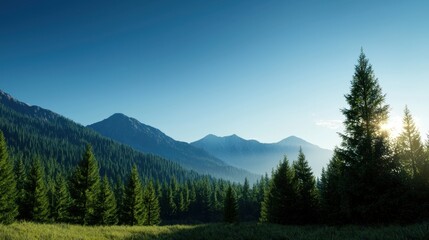 Fototapeta premium A beautiful mountain landscape with a clear blue sky and a few trees