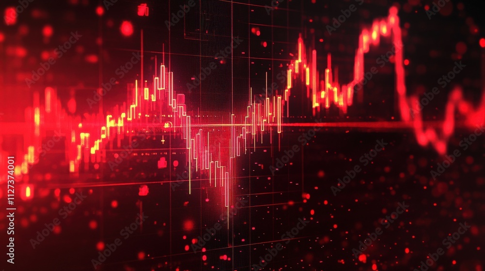 Poster red digital stock market data graph display