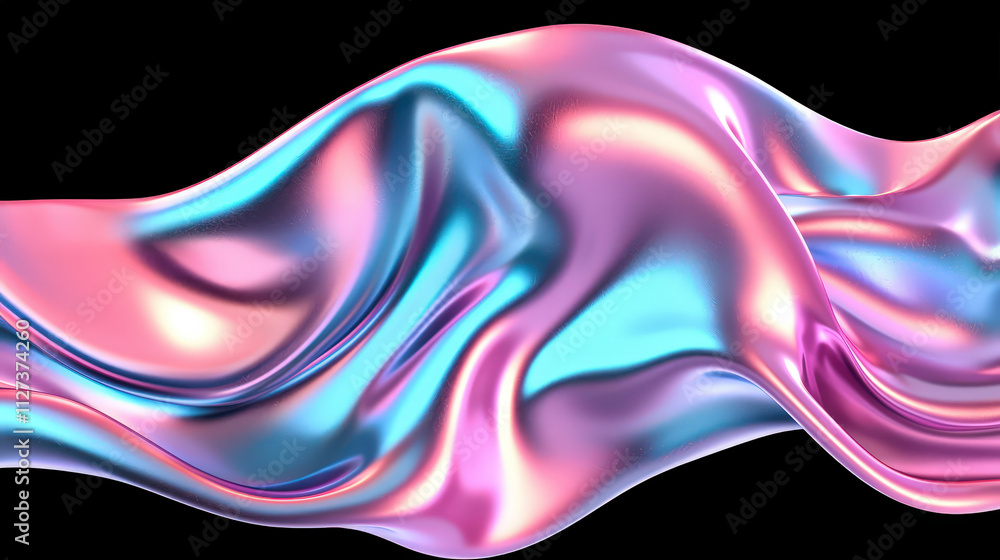 Poster vibrant digital abstract background featuring flowing waves of pink and blue metallic textures, crea