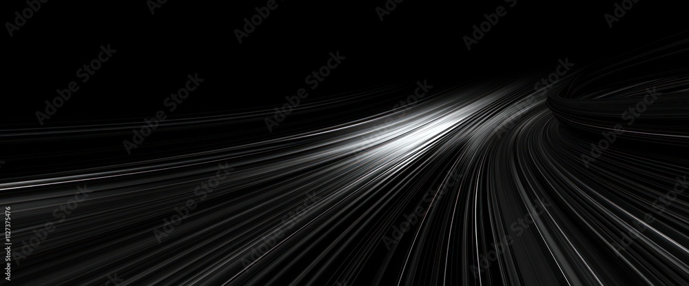Poster abstract design with flowing lines and light on a dark background.