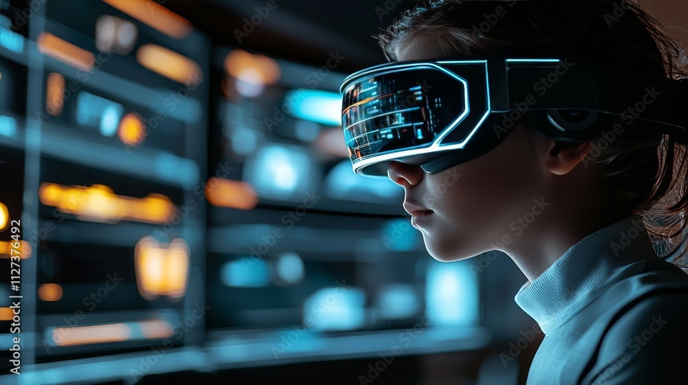Poster a generation alpha child engaging with virtual reality technology in an immersive digital environmen