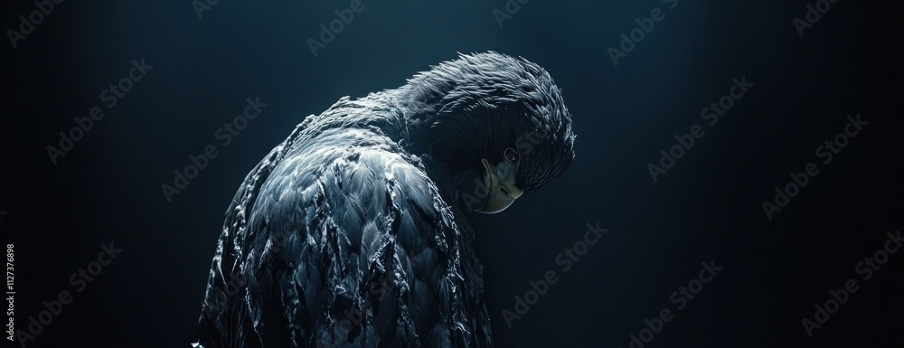 Aufkleber A figure with a feathered texture appears contemplative in a dimly lit environment.