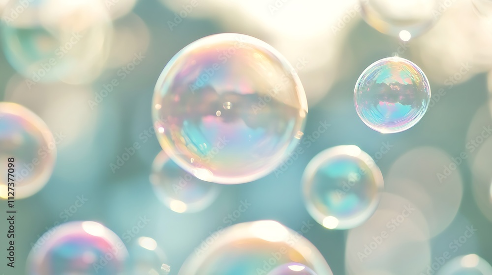 Aufkleber iridescent soap bubbles float in soft light