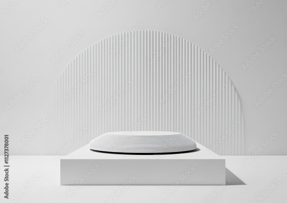 Aufkleber A minimalist display featuring a smooth, rounded object on a sleek platform against a textured background.