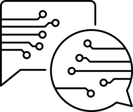 recommend clip art: Communication Skills icon. Speech bubbles with neural nodes symbolizing interaction and exchange. Suitable for AI applications. Simple Black outline