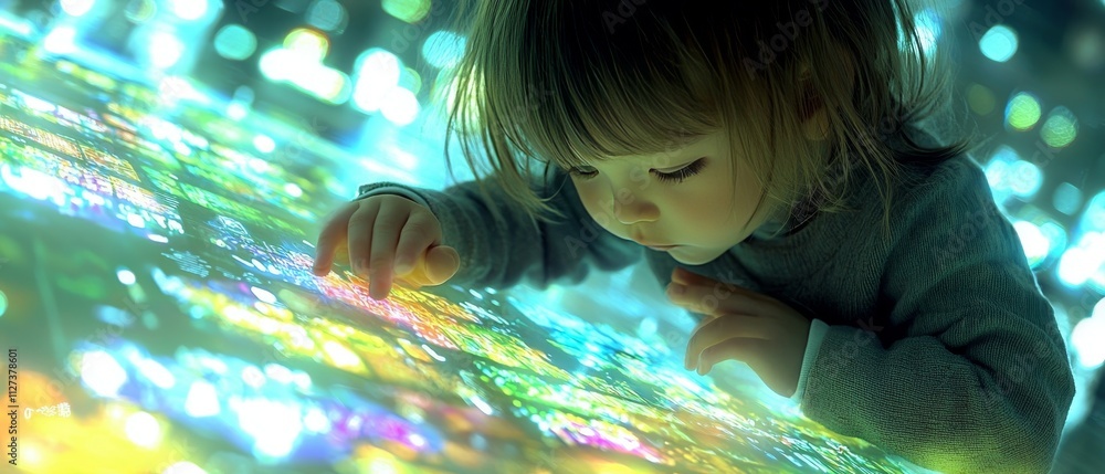 Aufkleber a generation alpha child engaging with touchscreen technology in a vibrant digital environment innov