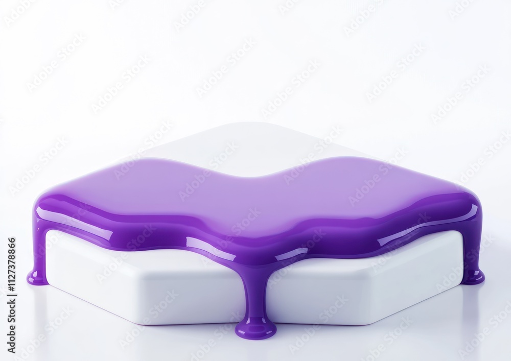 Poster a glossy purple substance flowing over a white hexagonal surface.
