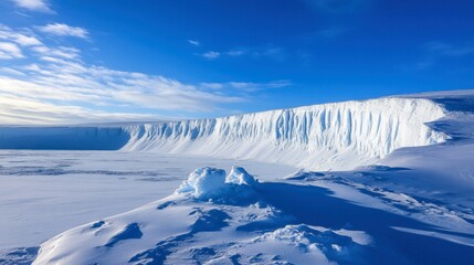 Majestic Ice Cliff Against Clear Blue Sky in Remote Landscape