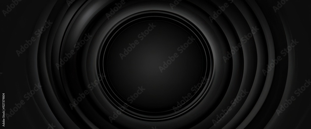 Aufkleber Abstract black circular design with layered ridges, creating a modern, minimalist aesthetic.