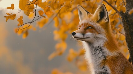 Obraz premium Red fox in autumnal forest.