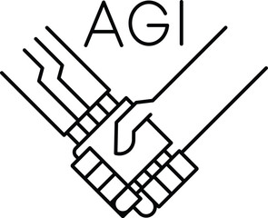 Human-AI Collaboration icon. Hands shaking symbolizing partnership between humans and AI. Ideal for teamwork and AI applications. Simple Black outline
