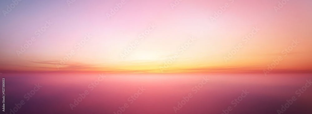 Poster a serene sunset blending soft pinks and purples over a calm horizon.