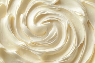 A close-up of creamy white frosting swirls, symbolizing the luscious texture and creamy nature of natural cream cheese spread. 