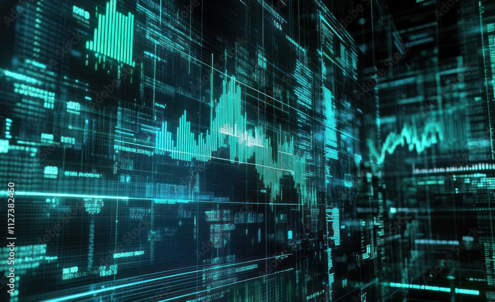 Leinwandbilder Abstract digital data visualization with graphs and numbers representing analytics and trends.