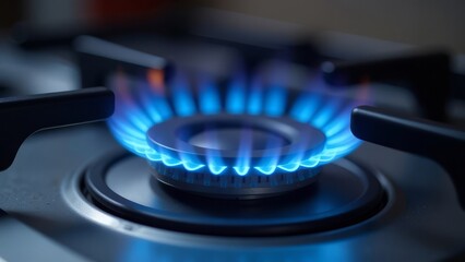 Gas is burning. Kitchen gas stove for cooking.
