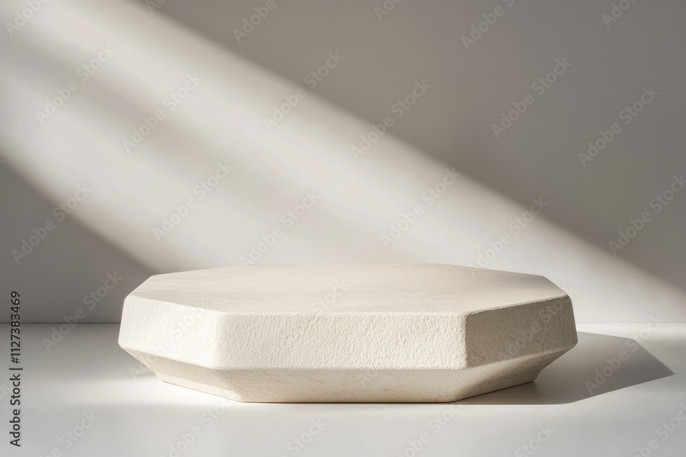 Leinwandbilder A minimalist hexagonal object casts soft shadows, highlighting its textured surface.