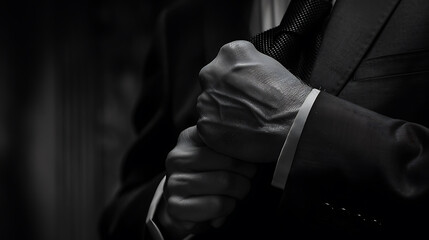 Close-up of a Man's Hand Adjusting His Suit