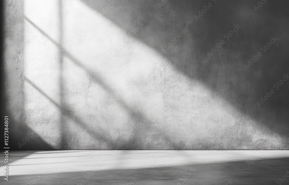Poster a minimalist interior with light and shadows creating a serene atmosphere.