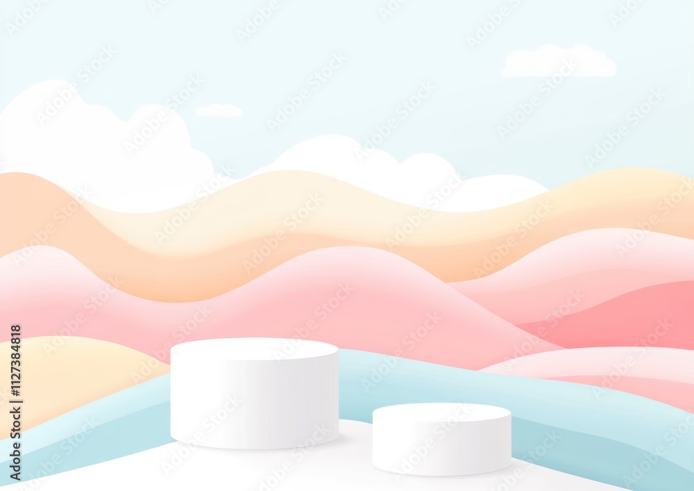 Poster Abstract landscape with soft waves and minimalistic shapes, ideal for design and presentations.