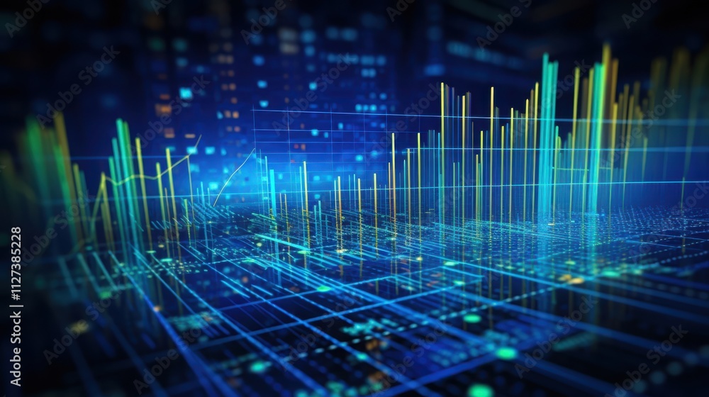 Poster abstract digital data visualization showing financial charts
