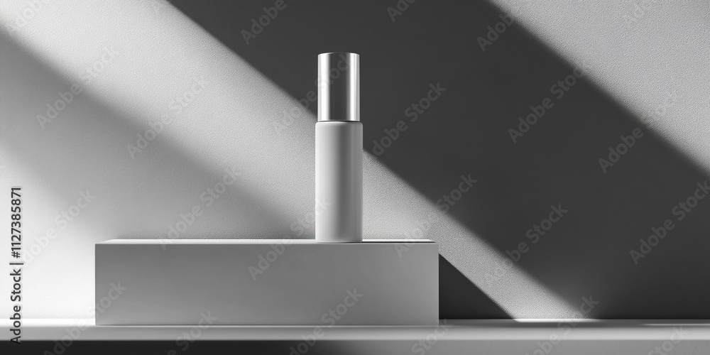 Aufkleber A minimalist product display featuring a cylindrical container on a rectangular base with shadows.