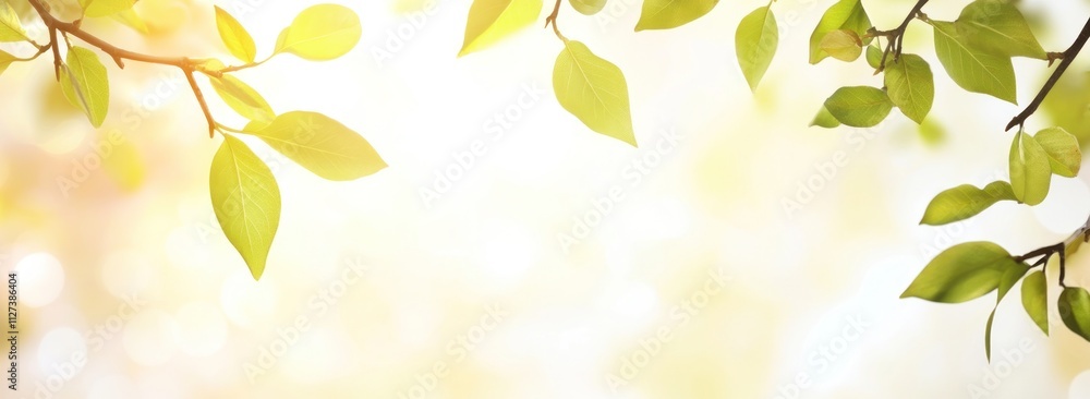 Aufkleber bright sunlight filtering through green leaves, creating a serene and refreshing atmosphere.