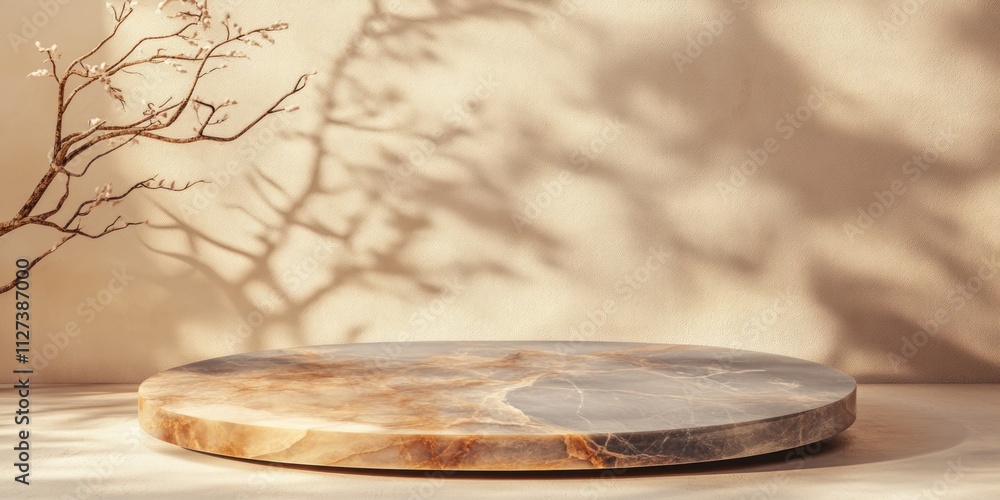 Poster A marble serving platter on a textured surface with soft shadows.
