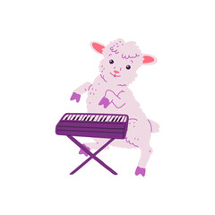 Vector illustration of a cute dancing lamb playing the piano.
