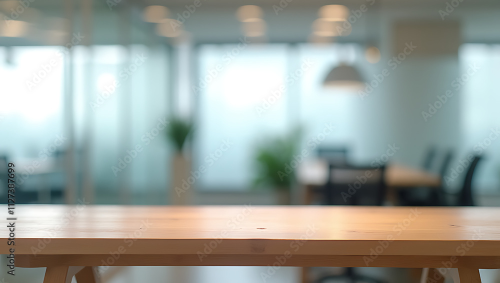 Aufkleber A wooden table sits atop a frosted glass wall in an office setting, creating a modern and sleek backdrop._00002_