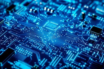 Obraz premium Futuristic vector illustration of a aqua circuit board with intricate digital tech elements, perfect for advanced technology backgrounds.