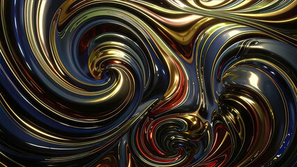 Abstract liquid bright metal texture background with shades, flowing and twisted metallic background, 3d, creative phone wallpaper