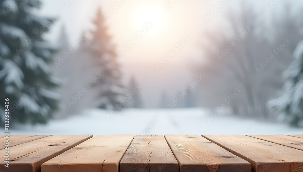 Poster A wood table top with a blurred winter background is ideal for product displays and key visuals in design montages._00003_