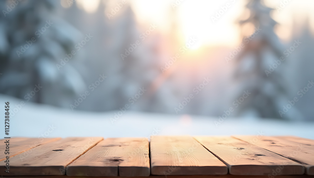 Poster A wood table top with a blurred winter background is ideal for product displays and key visuals in design montages._00002_