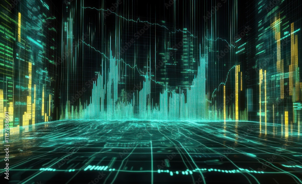Aufkleber Abstract digital landscape with data visualization elements and futuristic graphics.