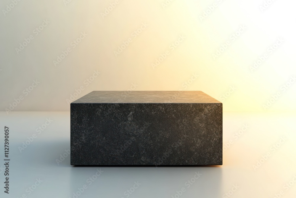 Poster A minimalist black stone block on a smooth surface with soft lighting.