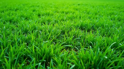 Fototapeta premium ) Lush green grass covering a vibrant landscape, showcasing its rich texture and color, ideal for outdoor photography and nature-themed projects, emphasizing freshness and vitality.