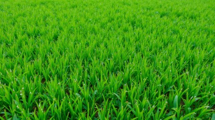 Obraz premium ) Lush green grass covering a vibrant landscape, showcasing its rich texture and color, ideal for outdoor photography and nature-themed projects, emphasizing freshness and vitality.