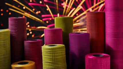 Carefully arranged textile swatches showcasing raw materials like linen and silk, emphasizing their unique textures and vibrant shades.