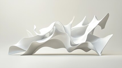 photorealistic isometric design of an abstract white sculpture with sharp angles and smooth curves...