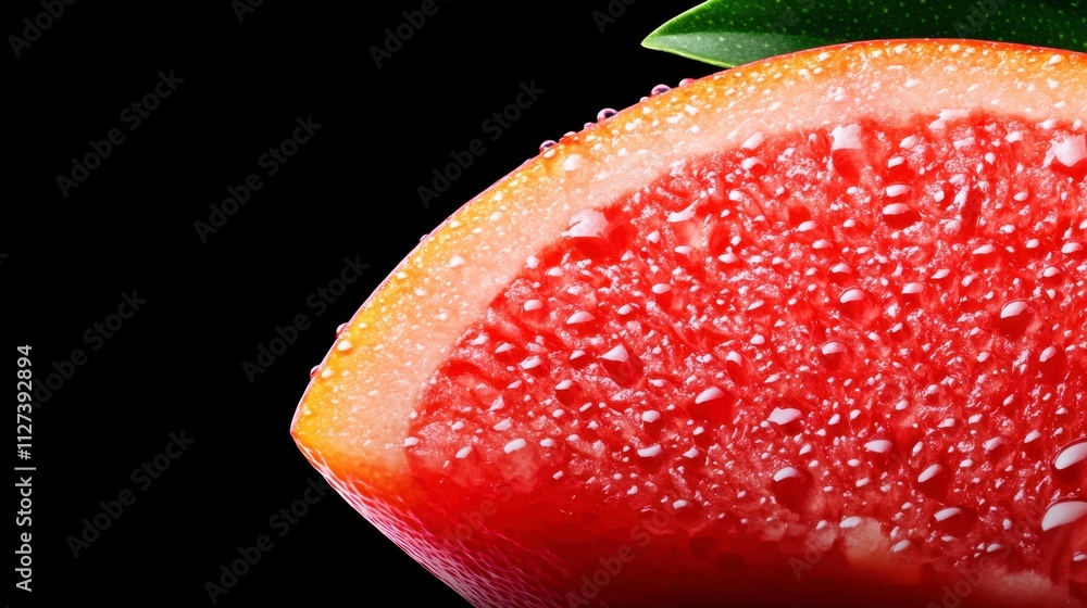 Poster refreshing watermelon slice adorned with droplets against dark backdrop showcasing vibrant color