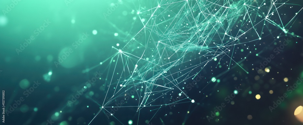 Poster Abstract digital illustration showcasing interconnected lines and particles.