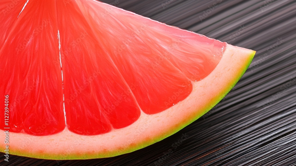 Poster colorful grapefruit slice highlighting vivid textures and intricate details on dark background