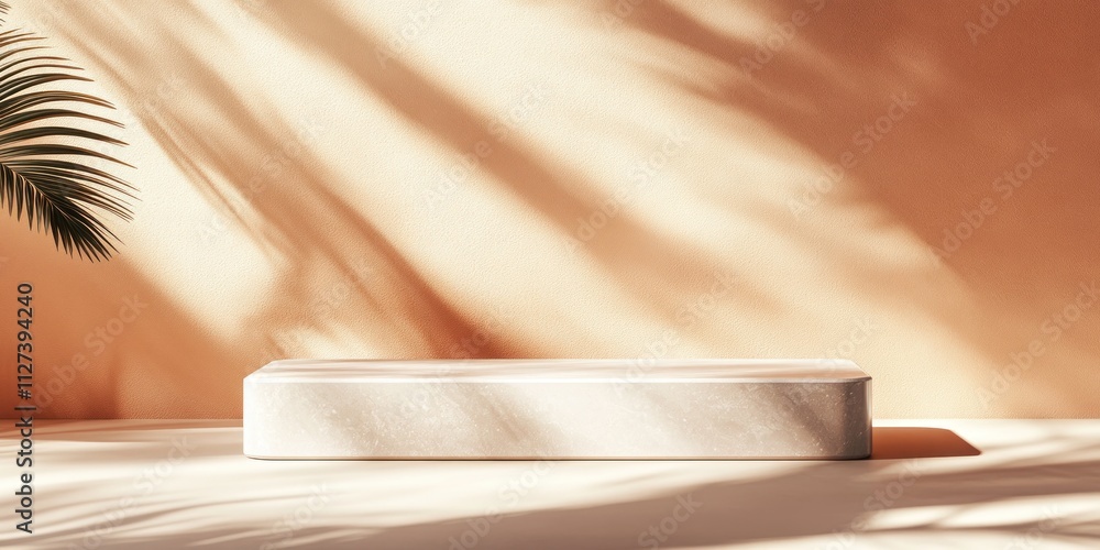 Aufkleber a minimalist scene featuring a smooth, rectangular surface against a warm, textured backdrop.