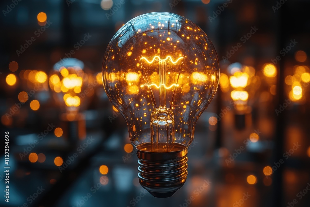 Poster technology and creativity concept featuring a glowing light bulb floating over a laptop, perfect for