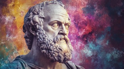 Here's a 10-word description of the image: Marble bust of